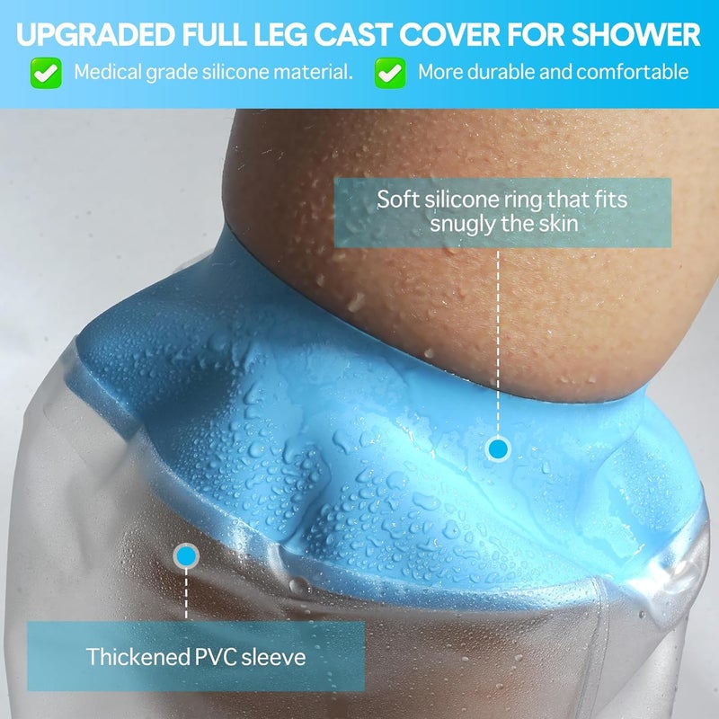 Qinaoco Waterproof Extra Wide Full Leg Cast Cover for Shower Adults, Extra Large Full Leg Shower Cover, Watertight Silicone Foot Protector for Plus Size Adults Surgery Shower Boot - Image 2